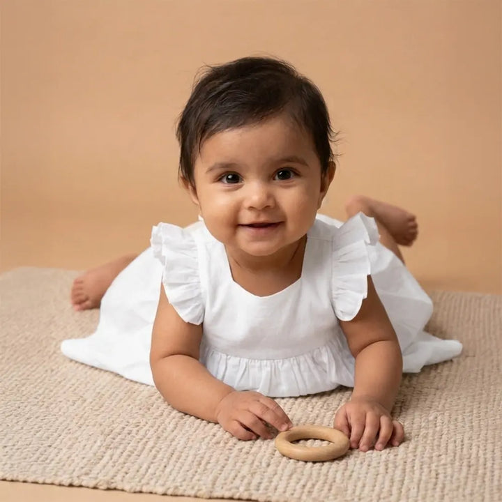 PureCloth.Co Ruffle Baby Dress with Bloomers | Off-White