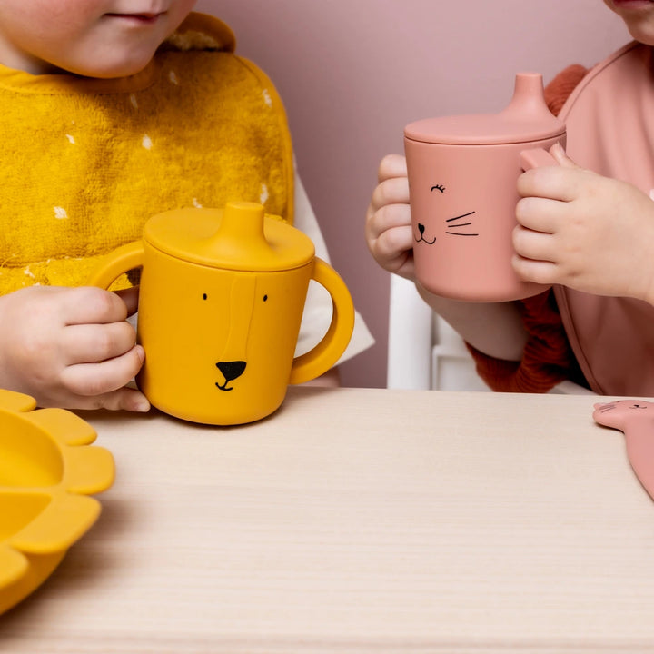 Trixie Silicone Sippy Cup | 100% Food-Grade Silicone Spill-Resistant Training Cup with Easy-Grip Handles for Independent Drinking | 4 Months Onwards | Mr. Lion