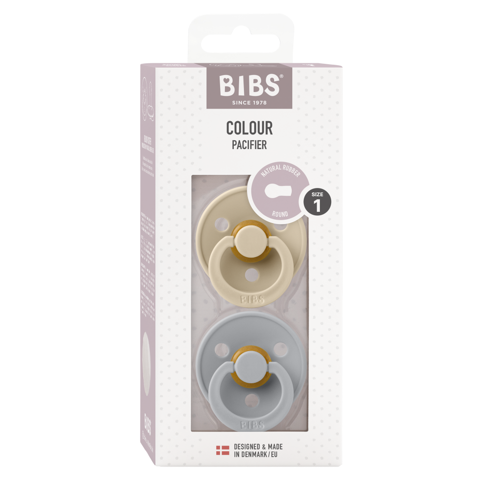 BIBS Colour Latex Round Pacifier, Size 1 ( Pack of 2)