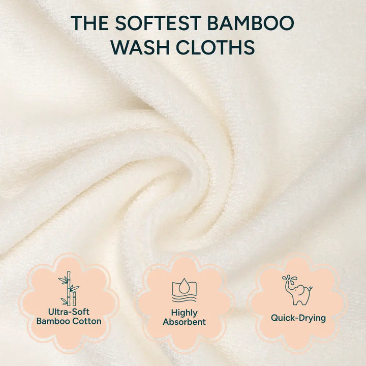 Nintara Baby So - Softs Bamboo Wash Cloths, Quick - Drying, 10" x 10", Pack of 3 - White