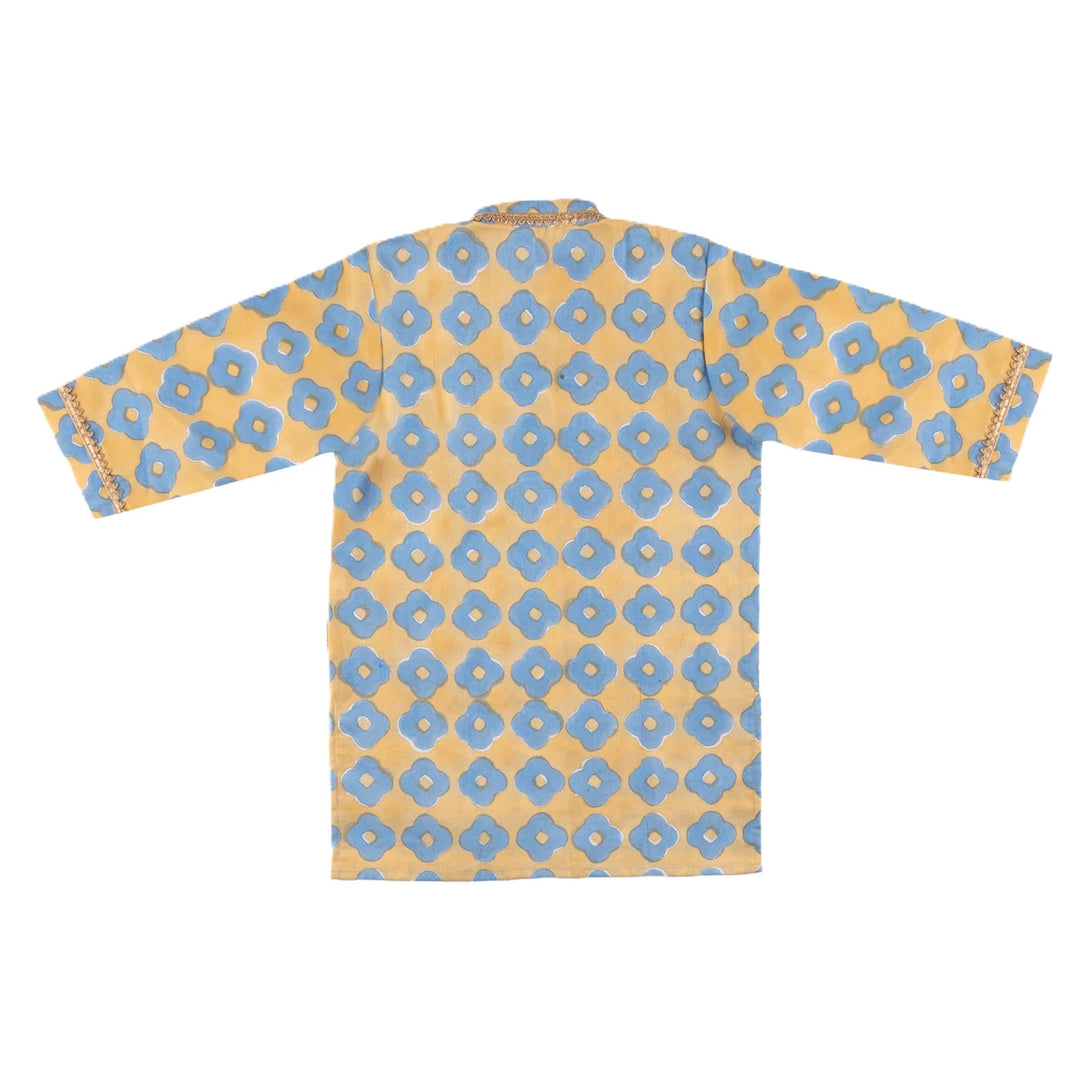 Dulaar Cotton Kurta Pyjama Set for Boys | Hand-Block Printed (Gota Work)-Lucky Clover (Sun and Sea)