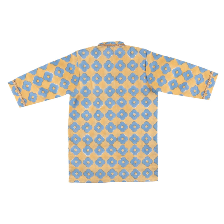 Dulaar Cotton Kurta Pyjama Set for Boys | Hand-Block Printed (Gota Work)-Lucky Clover (Sun and Sea)
