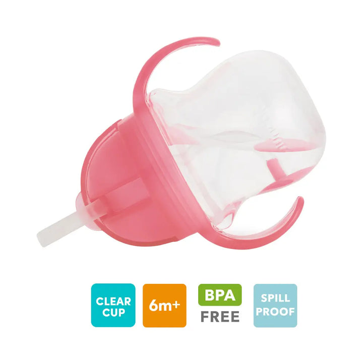 Munchkin Click Lock Tip &amp; Sip Weighted Straw Cup with Handles – Spill-Proof Sippy Cup with Flip-Top Lid, 7oz, BPA-Free, 6+ Months - Pink