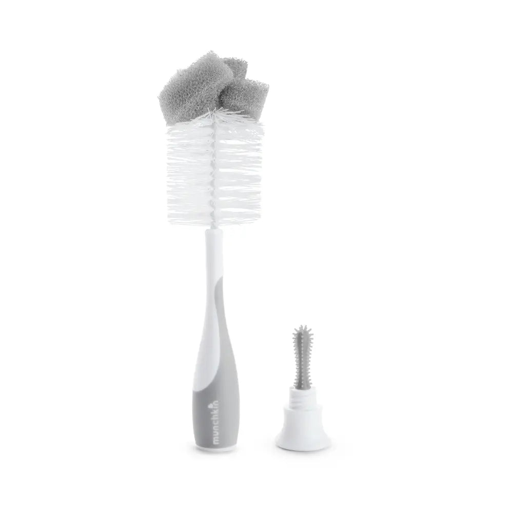 Munchkin Sponge Bottle Brush - with Suction Base and  Soft Rubber Nipple Brush - Grey