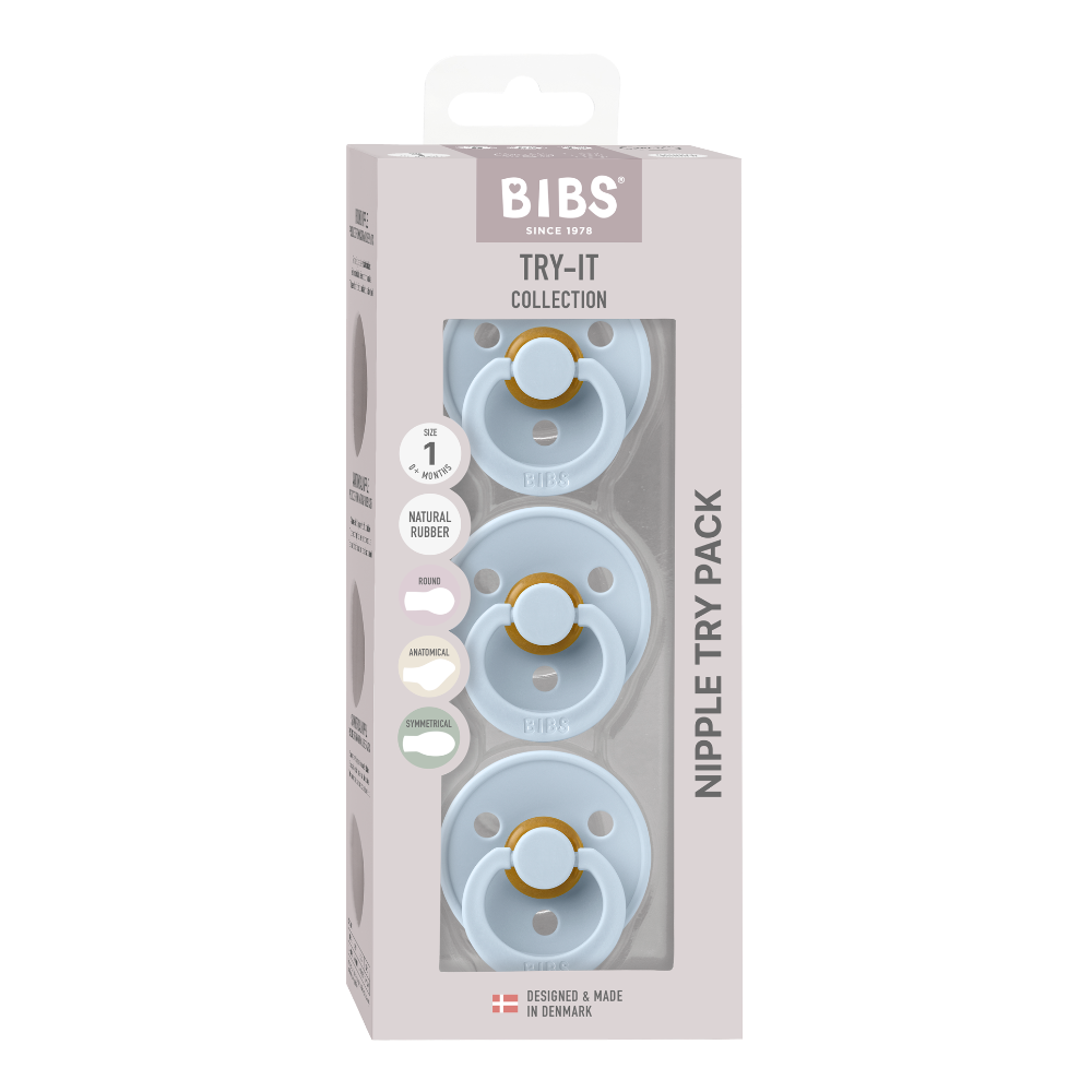 BIBS Try-It 3-Pack Pacifiers, Size 1 for 0-6 months Babies