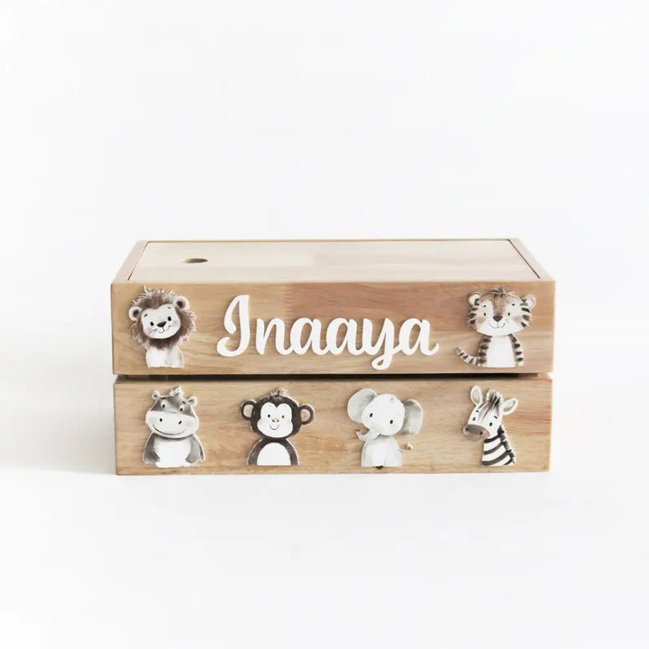 The Tiny Trove Personalized Wooden Box - Cute Animal Theme