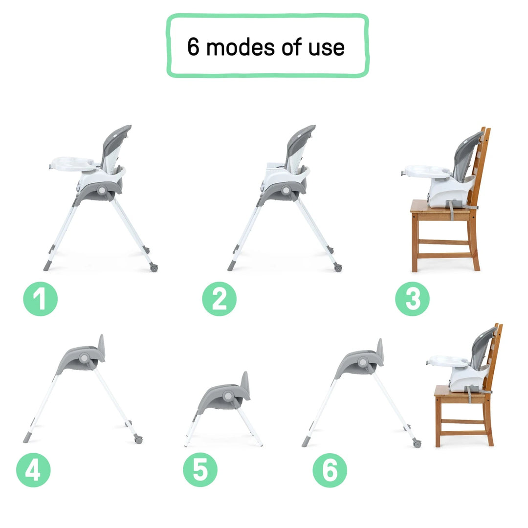 Ingenuity Trio Foldaway 6-in-1 High Chair with Booster Seat, Toddler Chair &amp; Foldable Easy Storage Design, 6M - 5 Years - Quill