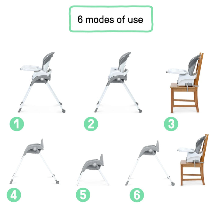 Ingenuity Trio Foldaway 6-in-1 High Chair with Booster Seat, Toddler Chair &amp; Foldable Easy Storage Design, 6M - 5 Years - Quill