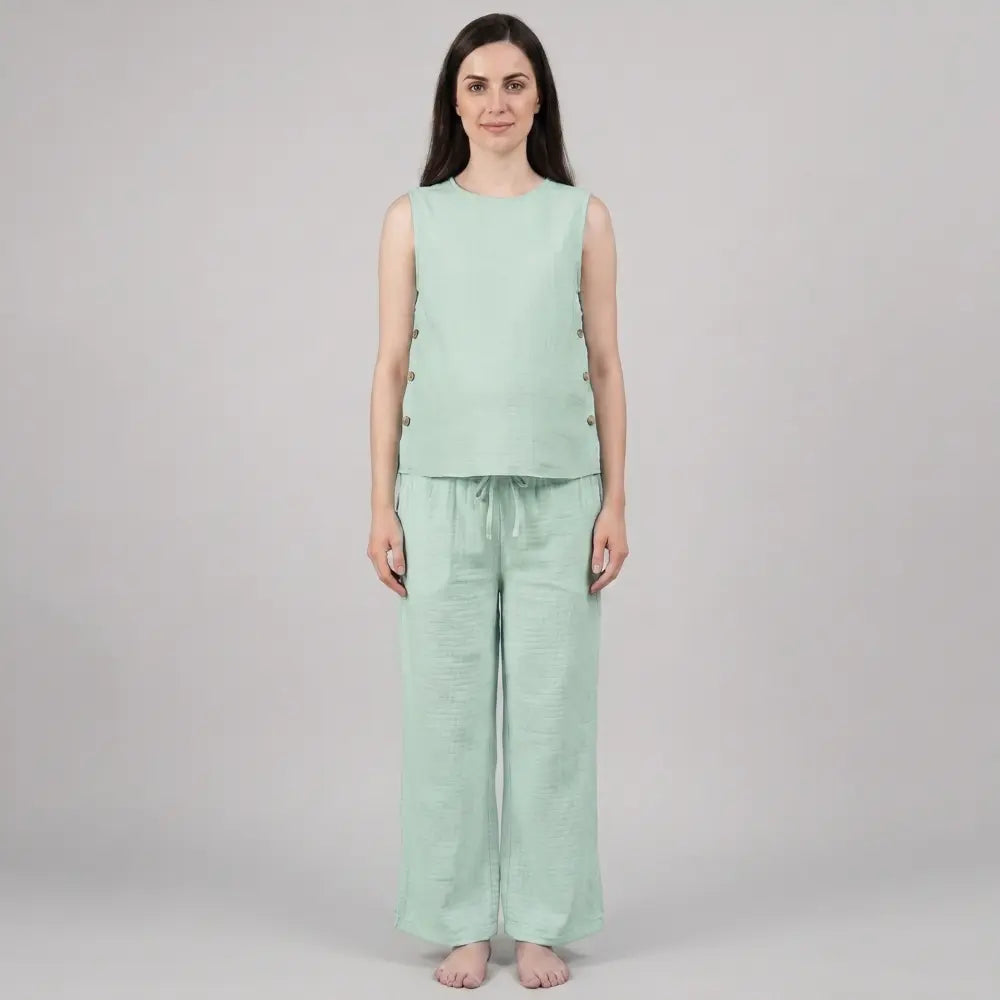 SOL MAMA Side Buttoned Nursing Top - Sea Green