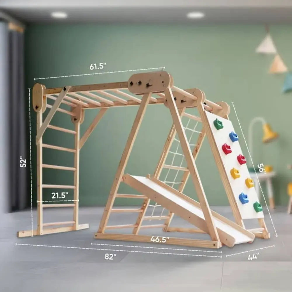 Curious Cub Foldable Indoor Jungle Gym | Montessori Multi-Activity like Slide, Swing, Monkey Bar, Rope Climbing, Rock Climbing, Wooden Ladder | Space-Saving | Ages 2-8 Years