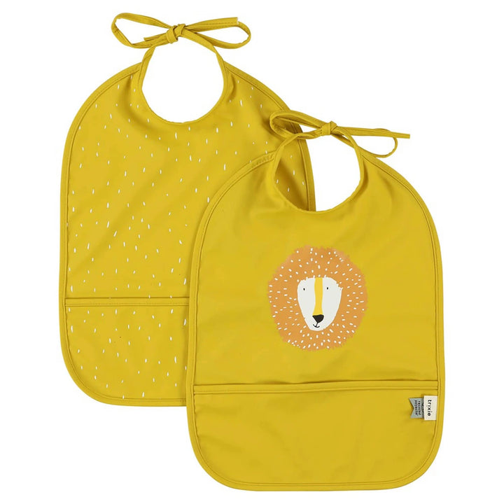 Trixie Waterproof Baby Bib Set | 2-Pack Feeding Bibs with Food Catcher Pocket, Adjustable Closure &amp; Easy-Clean Design | 3 Months Onwards | Mr. Lion