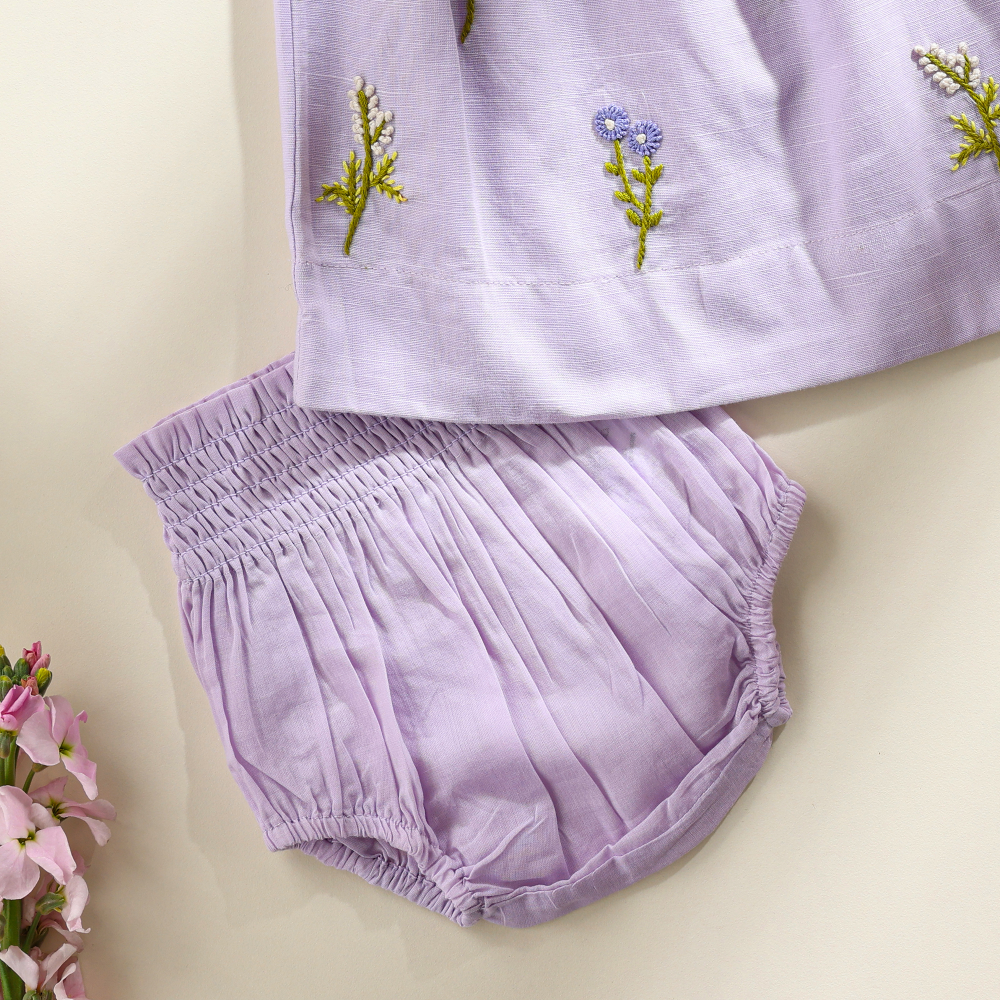 Baby Forest Poshaak Gather Top with Underpants - Lavender