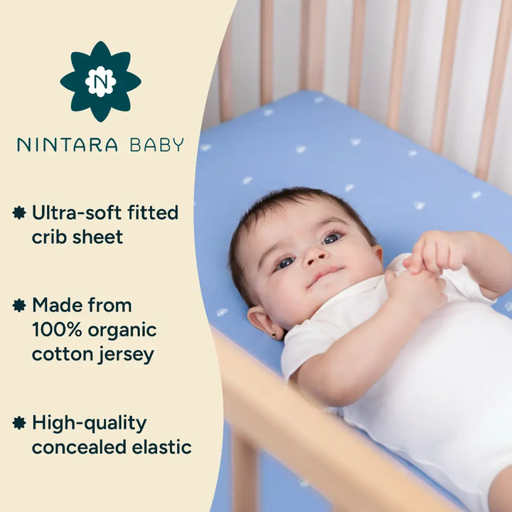 Nintara Baby Fitted Crib Sheet – 100% Organic Cotton Jersey, 52 x 28 Inch (130 x 70 cm) - Vroom, Vroom!