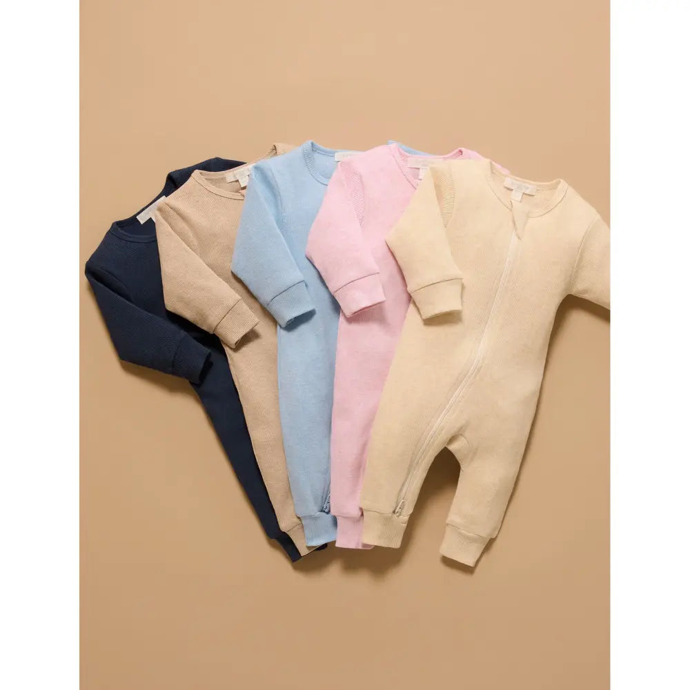 Purebaby Unisex Organic Cotton Rib Zip Growsuit - Pale Blue Melange