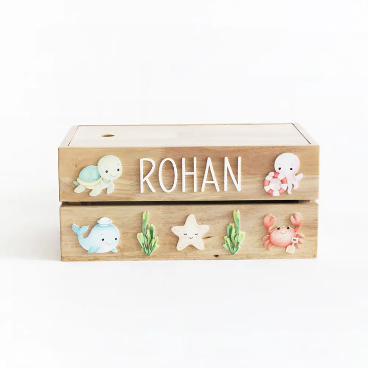 The Tiny Trove Personalized Wooden Box - Sea Creatures Theme