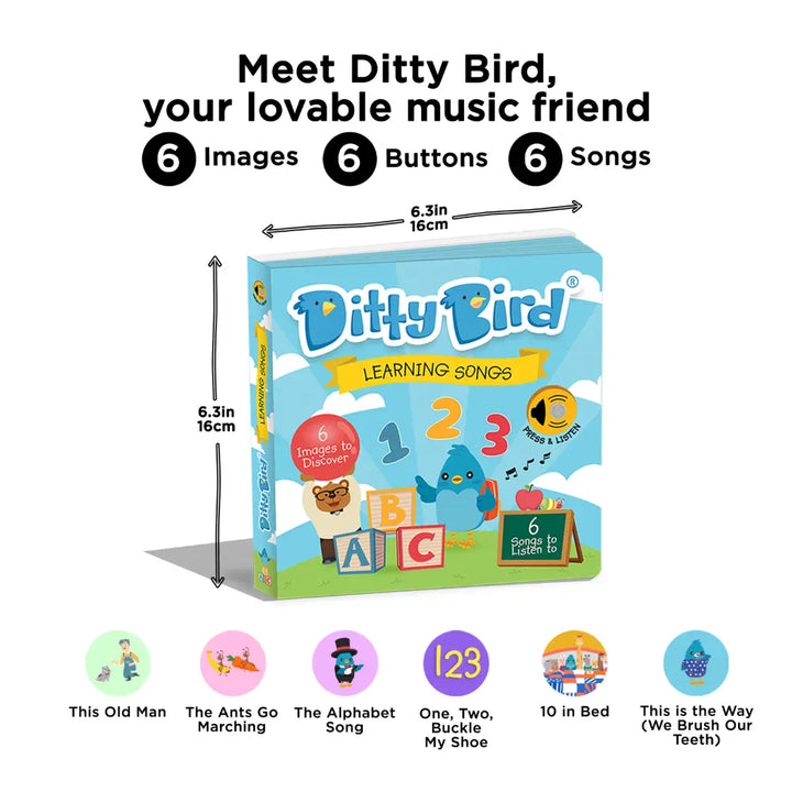 Ditty Bird Musical Book - Fun &amp; Interactive Nursery Rhyme Book for Toddlers, Baby Sound &amp; Music Book, 12M+, USB-C Rechargable - Learning Songs