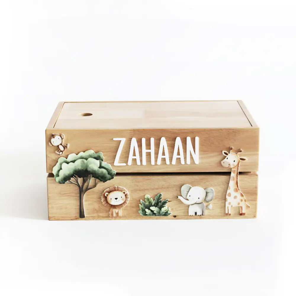 The Tiny Trove Personalized Wooden Box - Jungle Theme