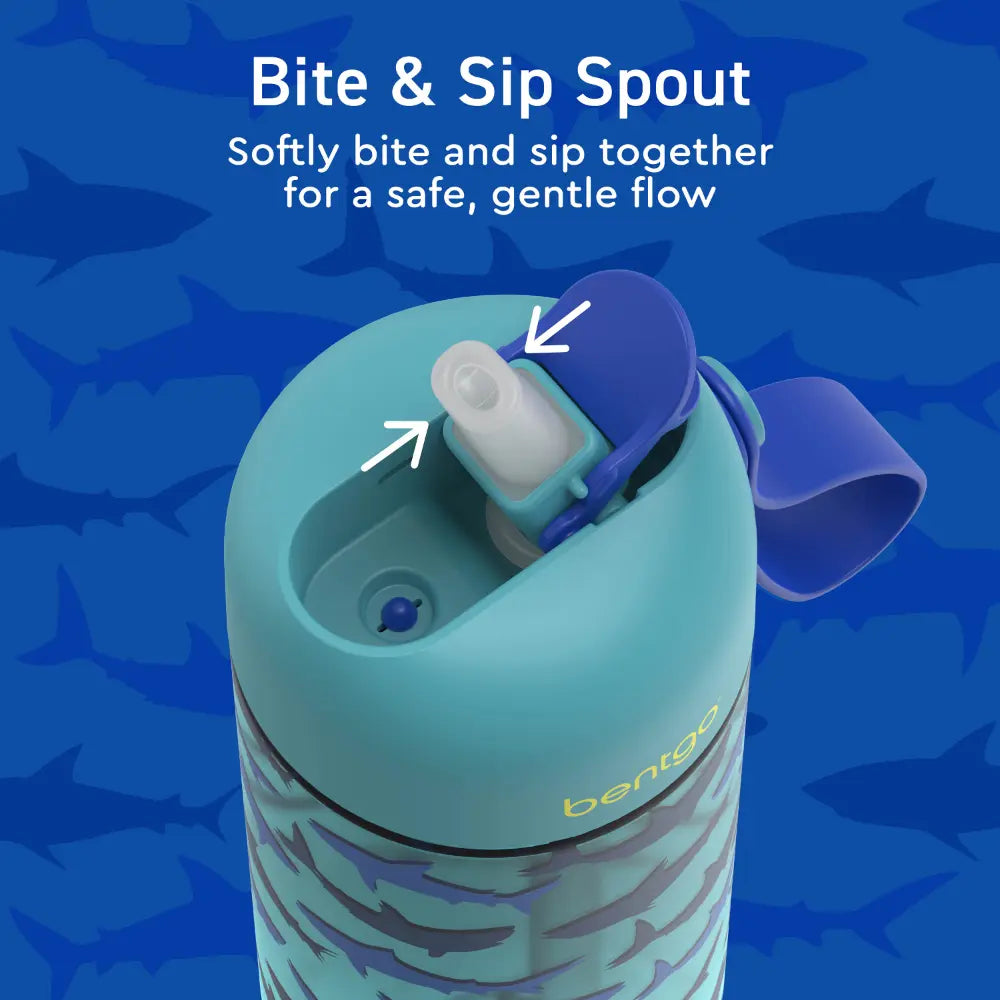 Bentgo Kids Water Bottle 450 ml, Leak-Proof Straw Bottle for Kids, Lightweighted &amp; Durable, BPA &amp; PFAS-Free Tritan Water Bottle, Ideal for School, Daycare &amp; Travel, 3 years+ - Sharks