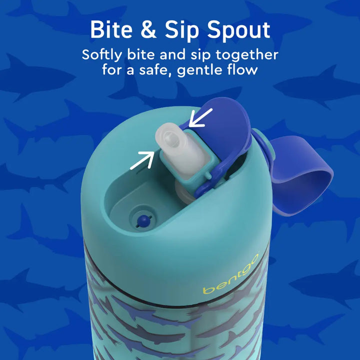 Bentgo Kids Water Bottle 450 ml, Leak-Proof Straw Bottle for Kids, Lightweighted &amp; Durable, BPA &amp; PFAS-Free Tritan Water Bottle, Ideal for School, Daycare &amp; Travel, 3 years+ - Sharks