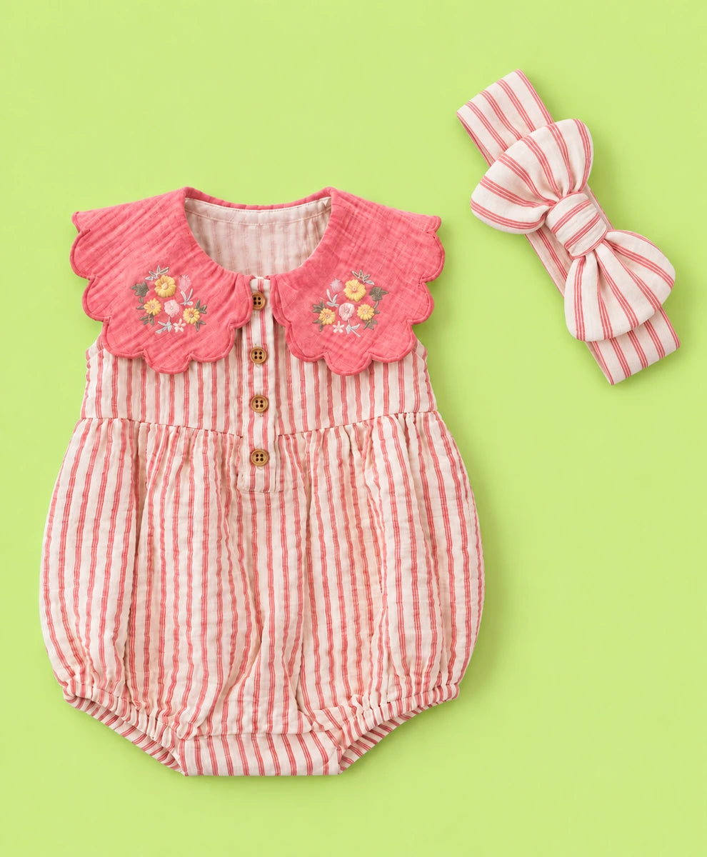 Sweetlime By AS Coral Blossom Romper &amp; Bonnet Set For Girls