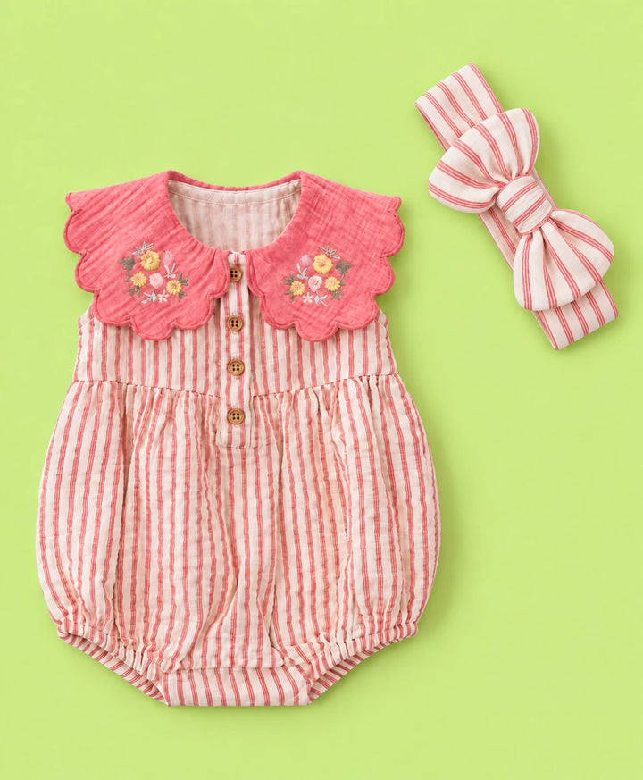 Sweetlime By AS Coral Blossom Romper &amp; Bonnet Set For Girls