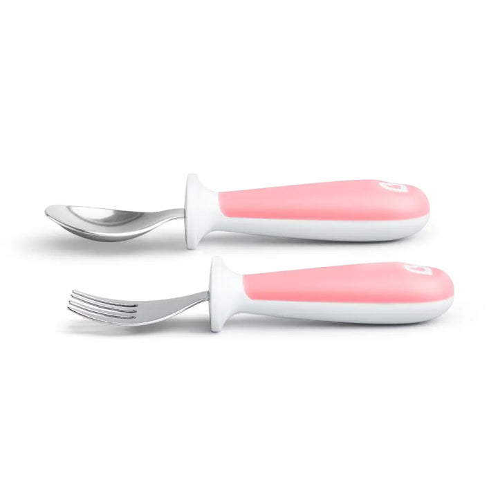 Munchkin Raise  Toddler Fork &amp; Spoon Set – Self-Feeding Utensils with Germ-Free Raised Base, BPA-Free, 12+ Months - Pink