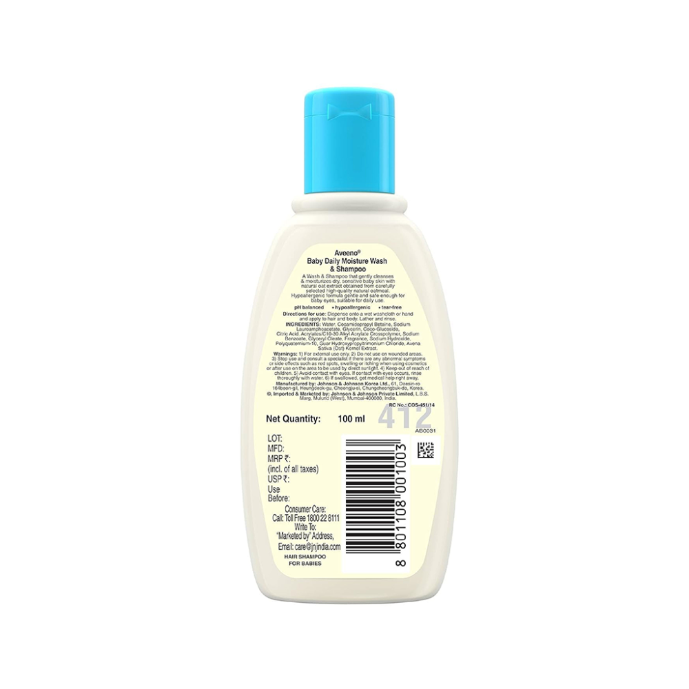 Aveeno Baby Daily Moisture Wash and Shampoo - 100ml