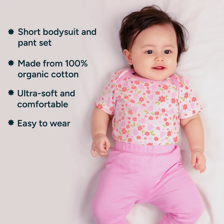 Nintara Baby 100% Cotton Unisex Bodysuit &amp; Pant Set – Baby Bloom (Pack of 3)