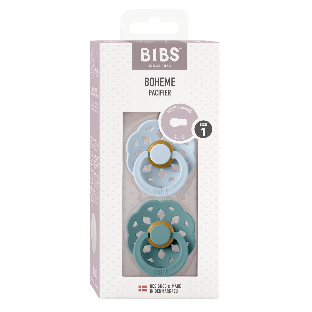 BIBS Latex Round Nipple Pacifier Size 1 - Pack of 2 (Boheme)