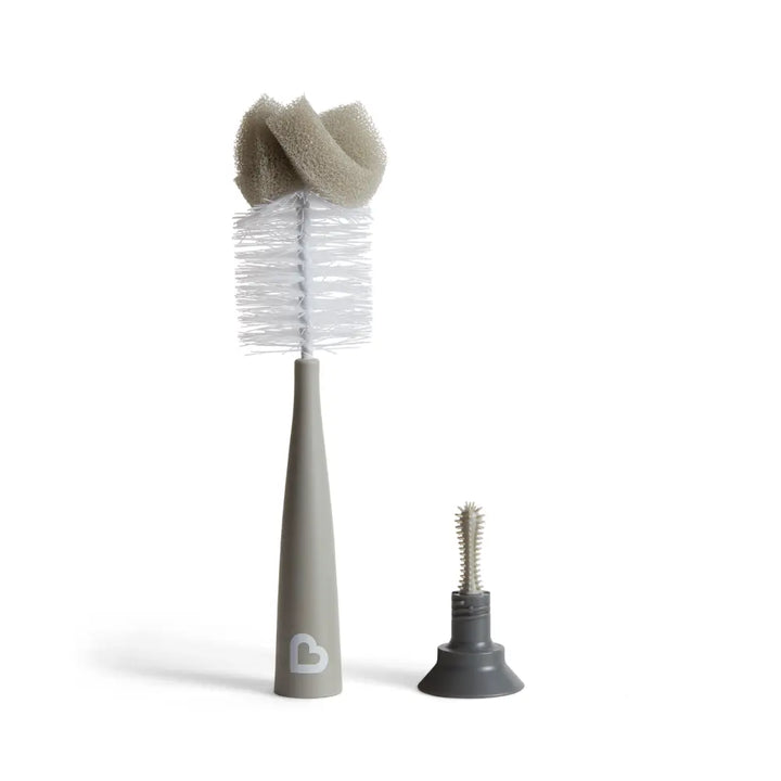 Munchkin Sponge Bottle Brush - with Suction Base and  Soft Rubber Nipple Brush - Grey