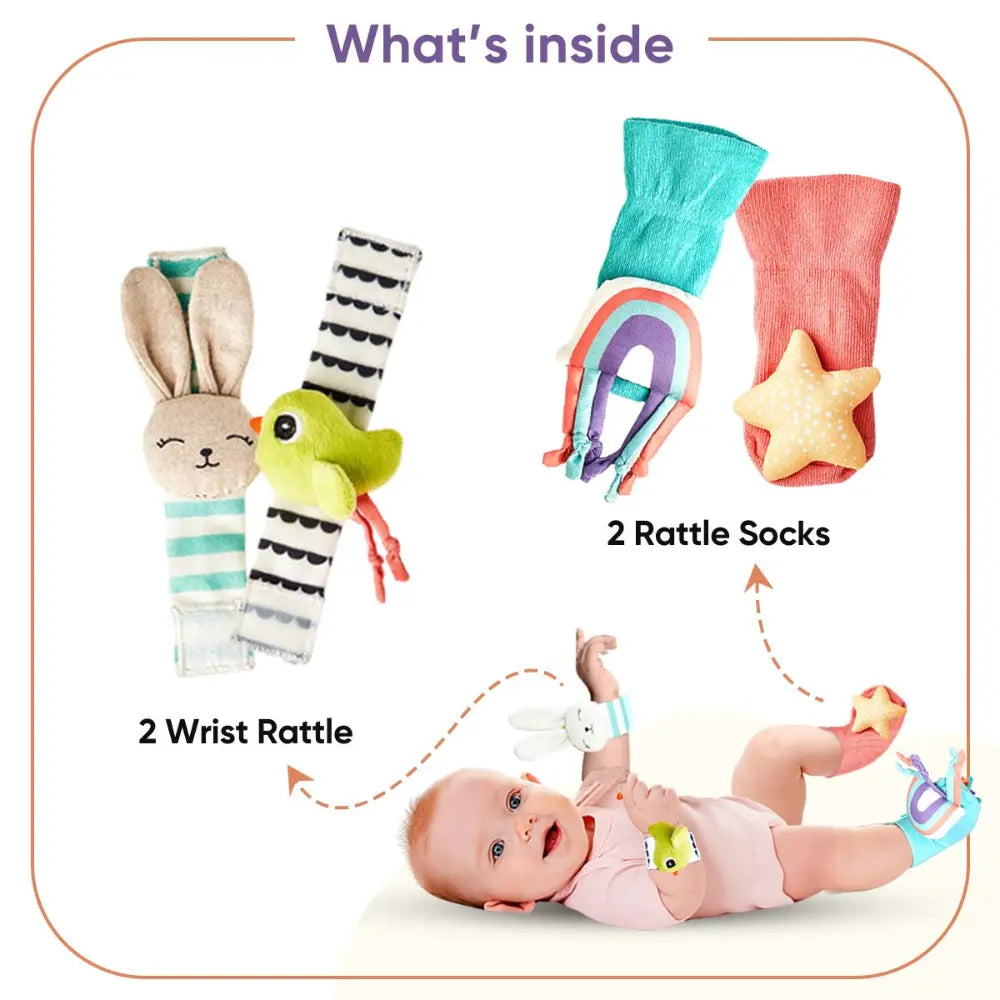 Curious Cub Soft Foot Finder &amp; Wrist Rattle Set | Wearable Sensory Baby Toy | Motor Skill &amp; Coordination Play | 0+ Months