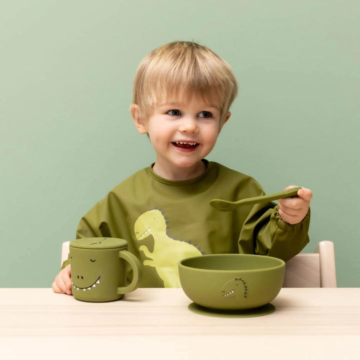 Trixie Silicone Baby Spoon Set | 100% Food-Grade Silicone First Feeding Spoons with Stainless Steel Core for Self-Feeding &amp; Weaning | 2-Pack | 4 Months Onwards | Mr. Dino