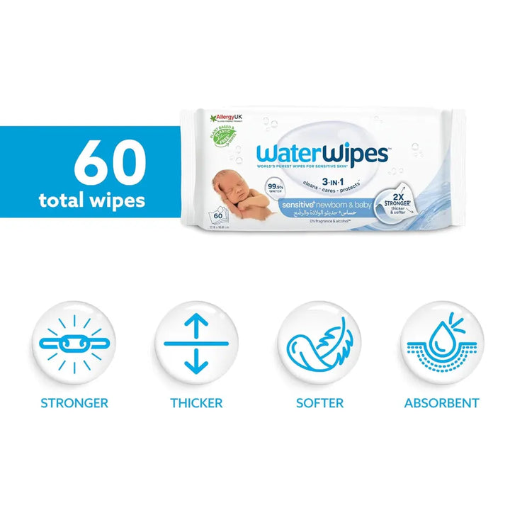 WaterWipes Baby Wipes (Imported-Ireland) 1 pack (60 wipes), Plastic-Free Original World&