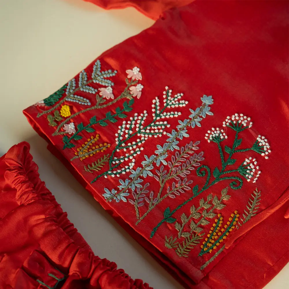 PureCloth.Co Jamna Set | Boys Chanderi Silk Red