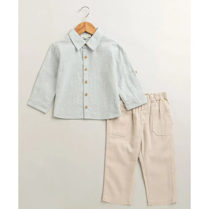 Sweetlime By As The Little Explorer Mint &amp; Khaki Cotton Co-ord Set - Mint &amp; Beige