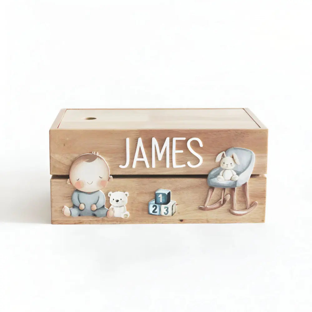 The Tiny Trove Personalized Wooden Box - Baby Boy Theme
