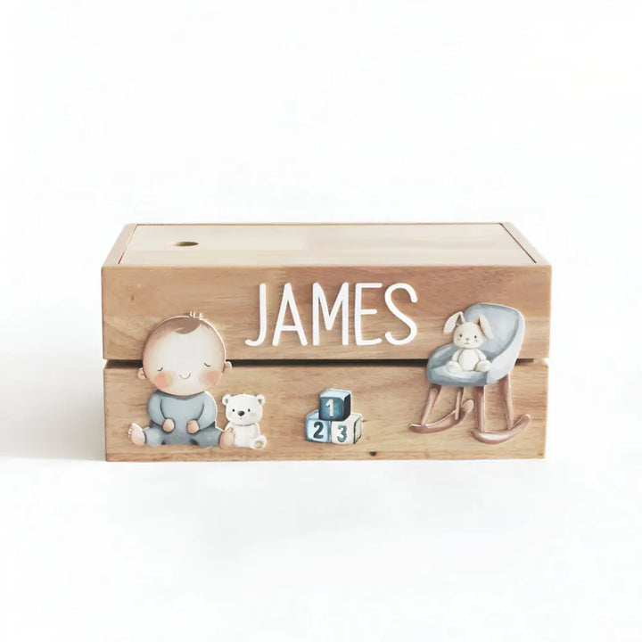 The Tiny Trove Personalized Wooden Box - Baby Boy Theme