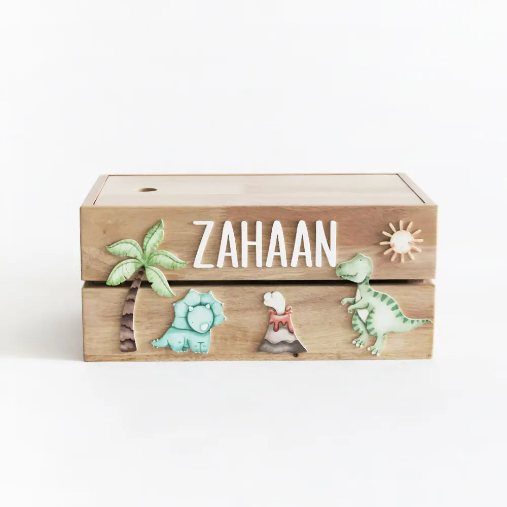 The Tiny Trove Personalized Wooden Box - Dinosaur Theme
