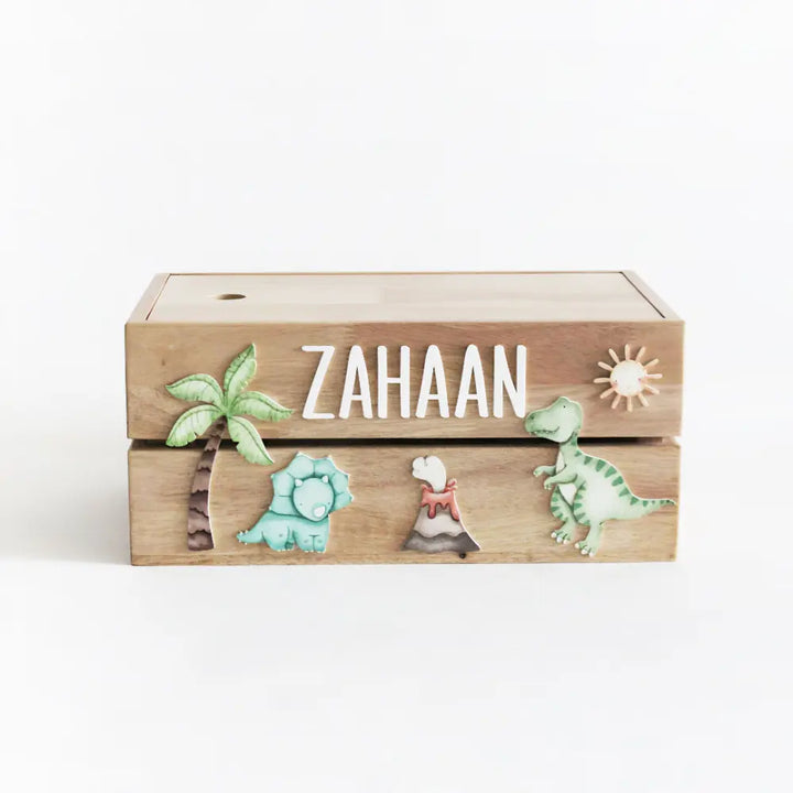 The Tiny Trove Personalized Wooden Box - Dinosaur Theme