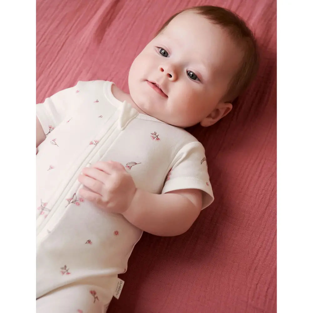 Purebaby Unisex Blossom Pack of 2 Organic Cotton Short Zip Growsuits - Pale Pink