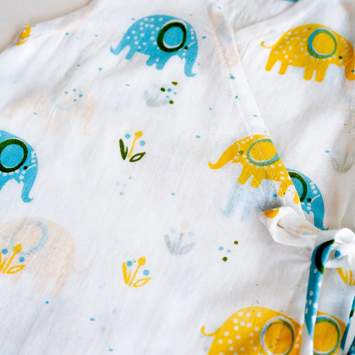 PureCloth.Co Yellow Floral Elephant Muslin Jablas - Off-White