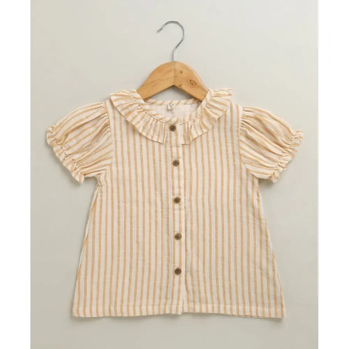 Sweetlime By AS Baby Girls Honey Stripe Organic Cotton Co-ord Set with a Hat - Beige