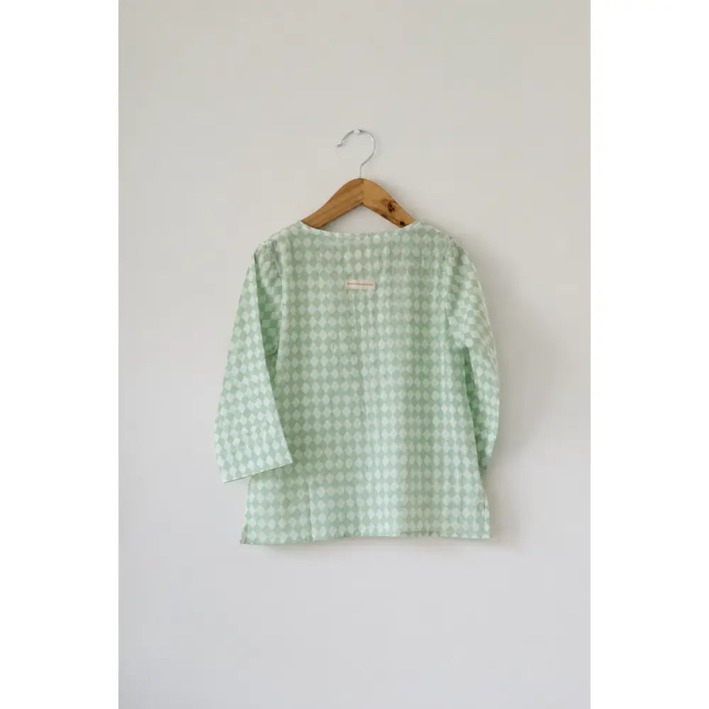 Love The World Today Sleepover Party Kids Unisex Kurta In Sage Green Rhombus