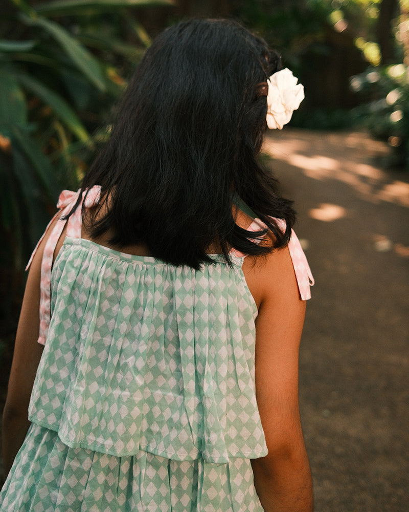 Love The World Today Wander Co-Ord Set In Sage Green Rhombus For Girls