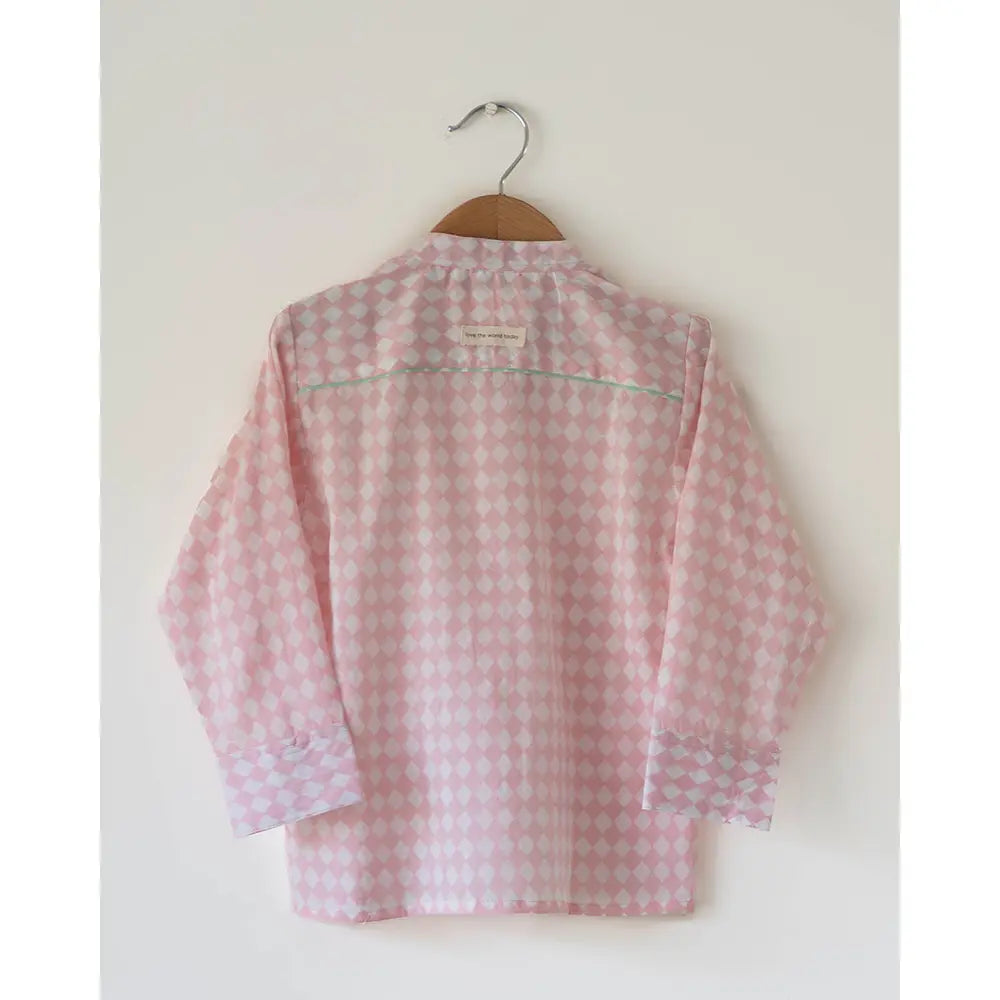 Love The World Today Unisex Barefoot Boy Shirt In Blush Pink Rhombus