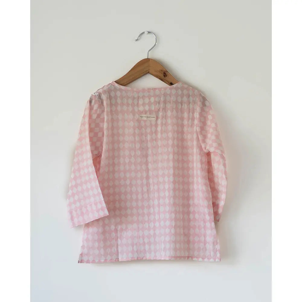Love The World Today Sleepover Party Kids Unisex Kurta In Blush Pink Rhombus