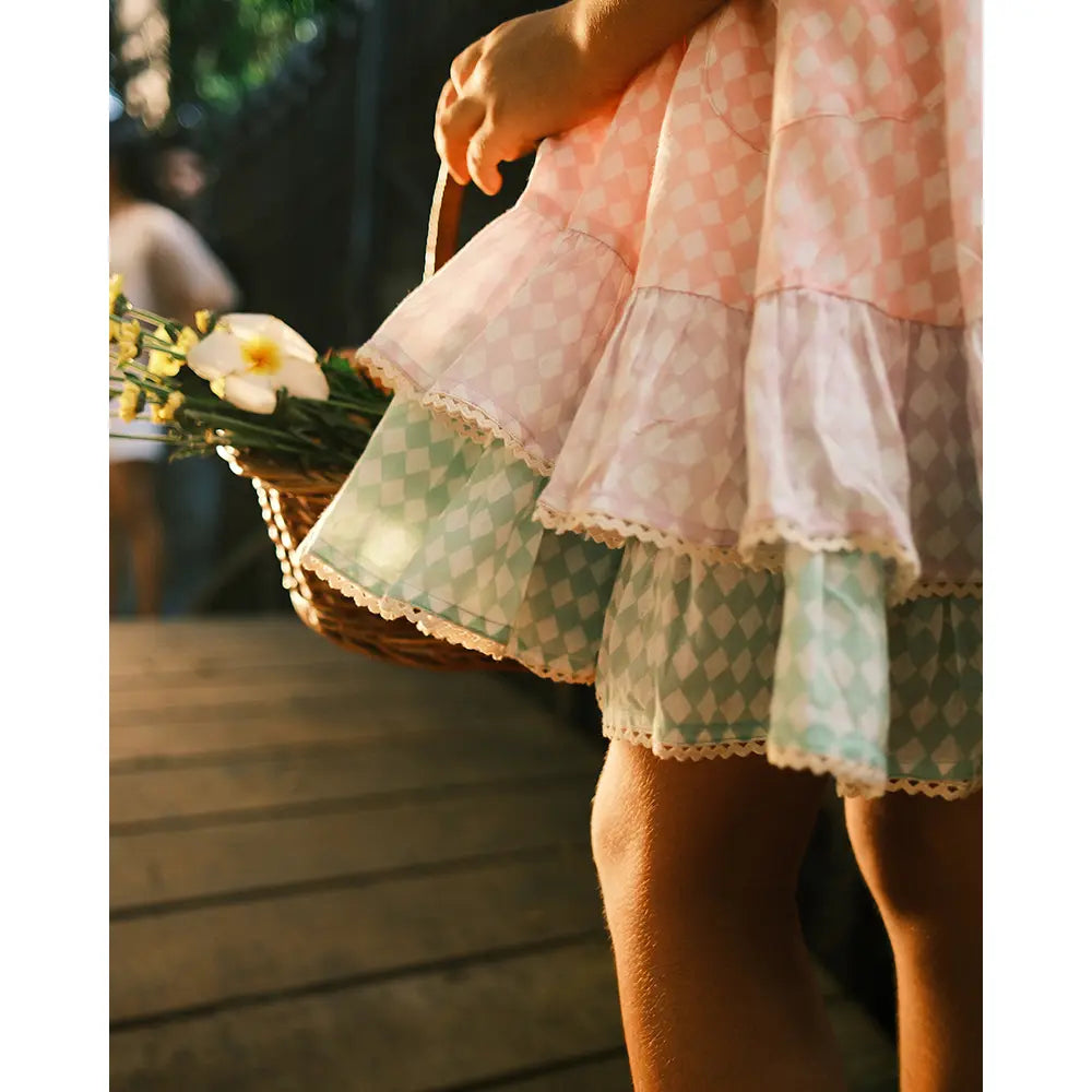 Love The World Today Pocketful Of Sunsets Dress For Girls In Rhombus Block Print
