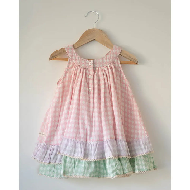 Love The World Today Pocketful Of Sunsets Dress For Girls In Rhombus Block Print