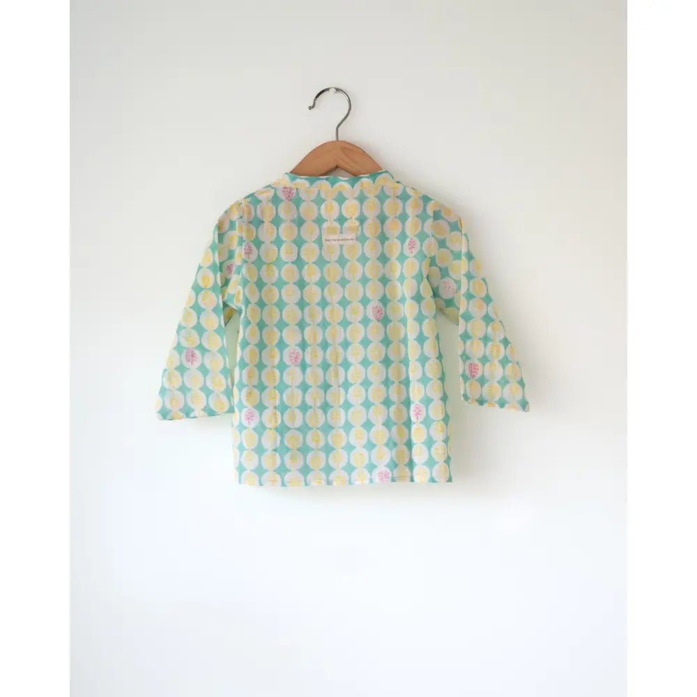 Love The World Today Unisex Rasa Green Monstera Print Infant Angrakha Kurta