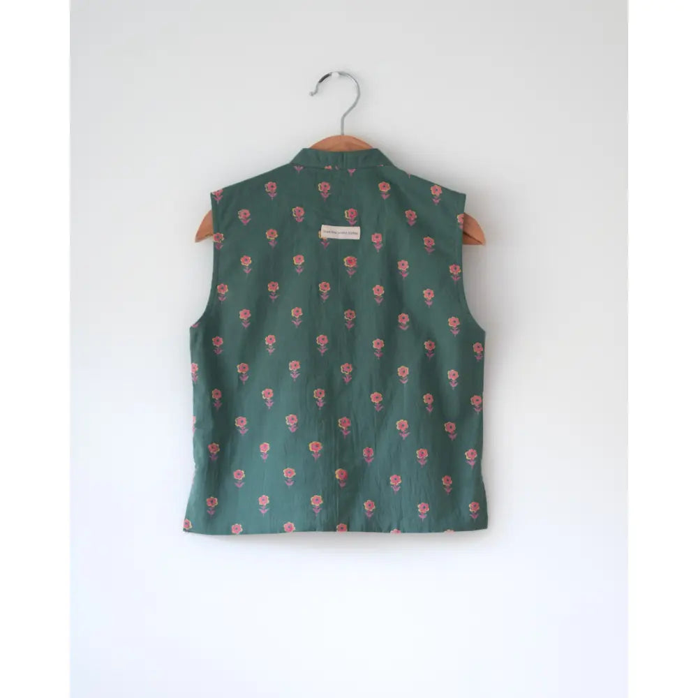 Love The World Today Kopal Green Floral Booti Cotton Bandi Jacket For Boys